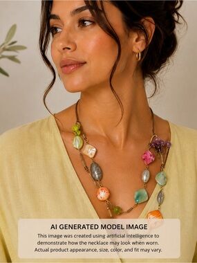 Multicolored Long MOP Shells on Brown Cord Necklace Silver Tone Beads 38-42"